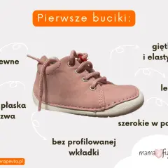 Różowe buciki dla dziecka: przewiewne, lekkie, elastyczne, szerokie w paluszkach, z płaską podeszwą. Idealne pierwsze buty dla malucha, polecane przez fizjoterapeutę.