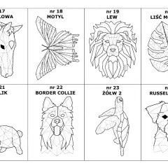 Konie, motyle, lwy, liście monstery, króliki, psy i żółwie – geometryczne string art szablony do tworzenia.