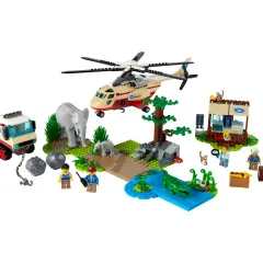 Zestaw lego 60302: ratownicy pomagają słoniom i krokodylom. Helikopter, terenówka i zwierzęta.