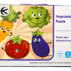 Wesołe warzywa na pudełku z zabawną układanką puzzle 24 elementy. Marchewka, kapusta, pomidor i bakłażan zapraszają do zabawy.