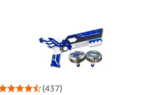 Niebiesko-biały pistolet do wyrzucania bączków, gotowy do walki. Dwa bączki, jeden z niebieskim wzorem, drugi z żółtym, czekają na bitwę. Ten spinner mad zestaw to gwarancja emocji!