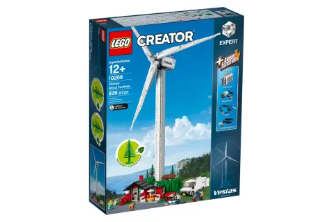 Zestaw LEGO Creator Expert przedstawia imponującą **lego turbinę wiatrową** Vestas, która może być zbudowana z 826 elementów.