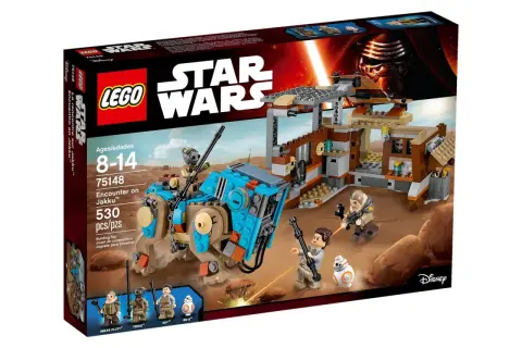 Zestaw lego 75148 "Spotkanie na Jakku" z postaciami Rey, BB-8 i innymi.