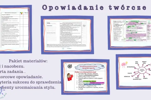 Pakiet materiałów do opowiadania twórczego: cele, karta zadania, wzorzec, kryteria sukcesu i elementy urozmaicania stylu.