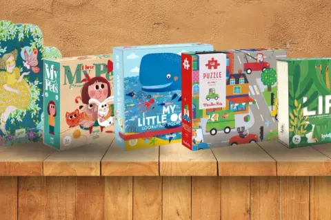 Kolekcja puzzli 3 w 1: leśna wróżka, zwierzątka domowe, ocean, miasto i zagrożone gatunki.
